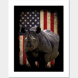 American Flag Rhino Love, Urban Safari Couture Tee Delight Posters and Art